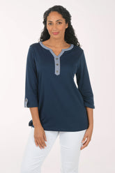 Petite Striped Trim Knit Top