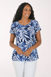 Tonal Leaves Short Sleeve Top