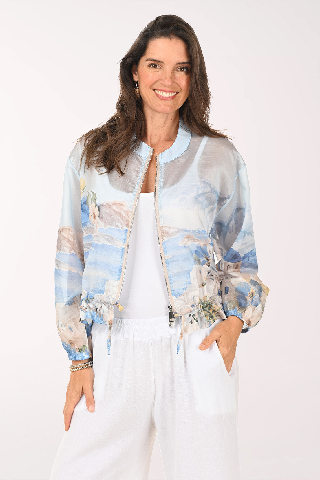 Woman wearing a blue jacket