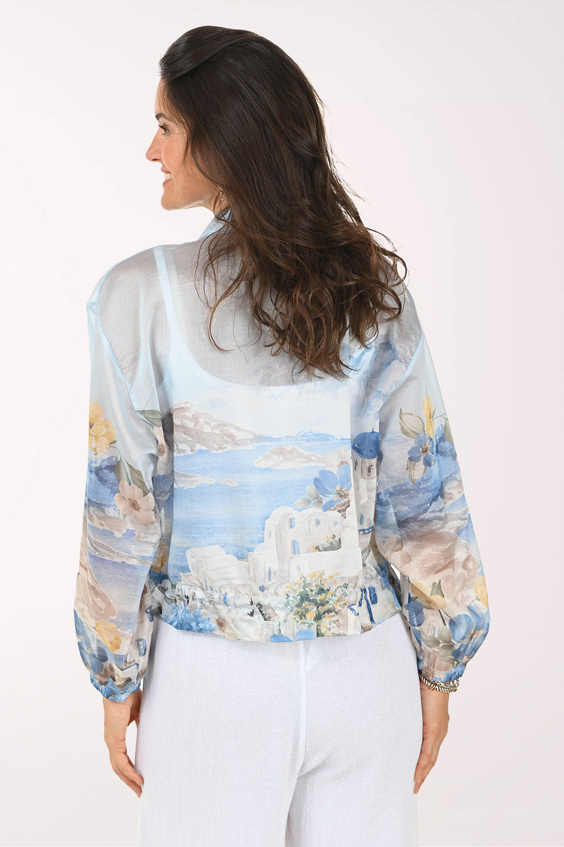 Woman wearing a blue jacket