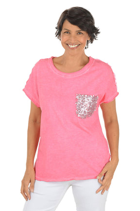 Sequined Pocket Slub-Knit Tee