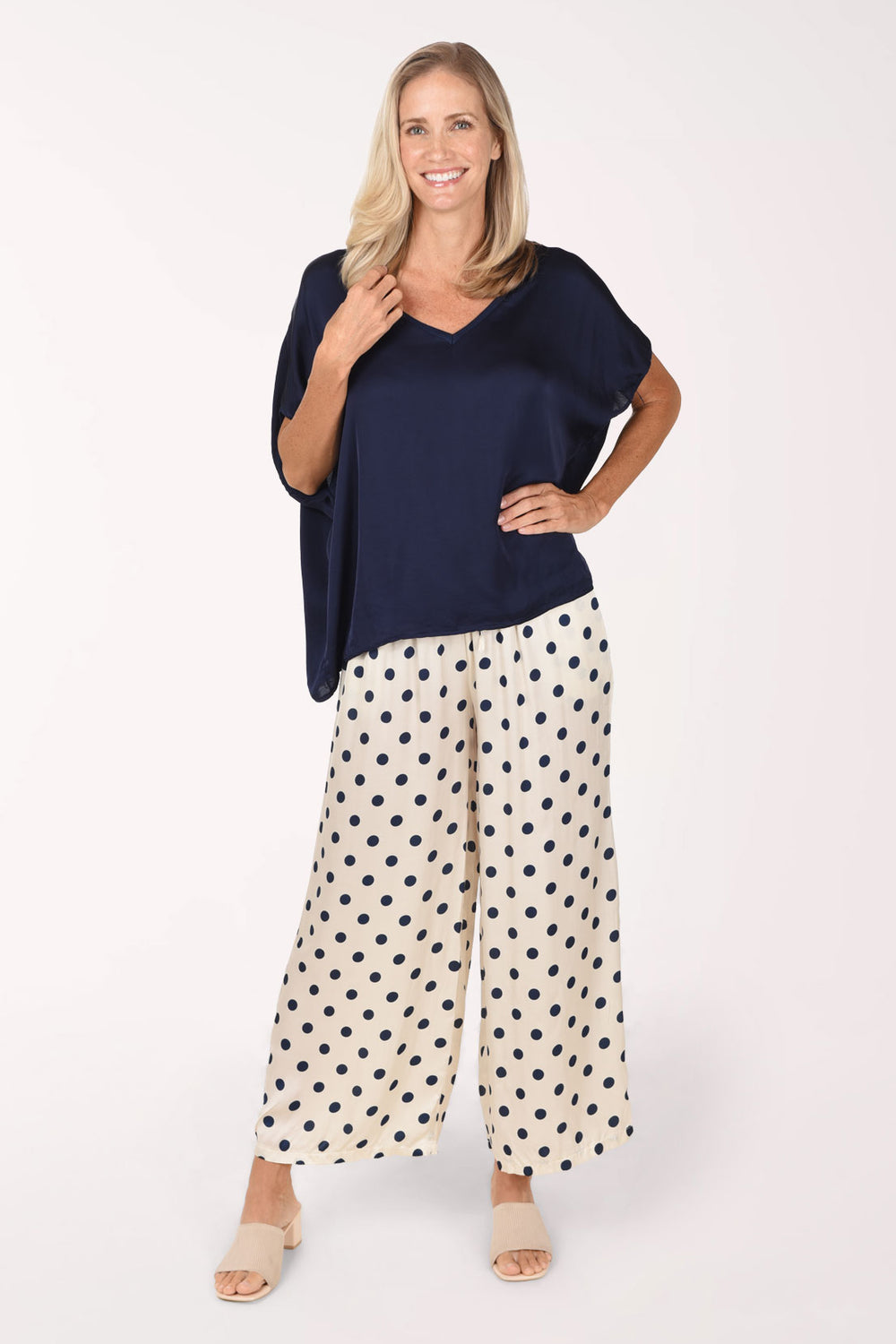 Off-White Polka Dot Satin Palazzo Pant