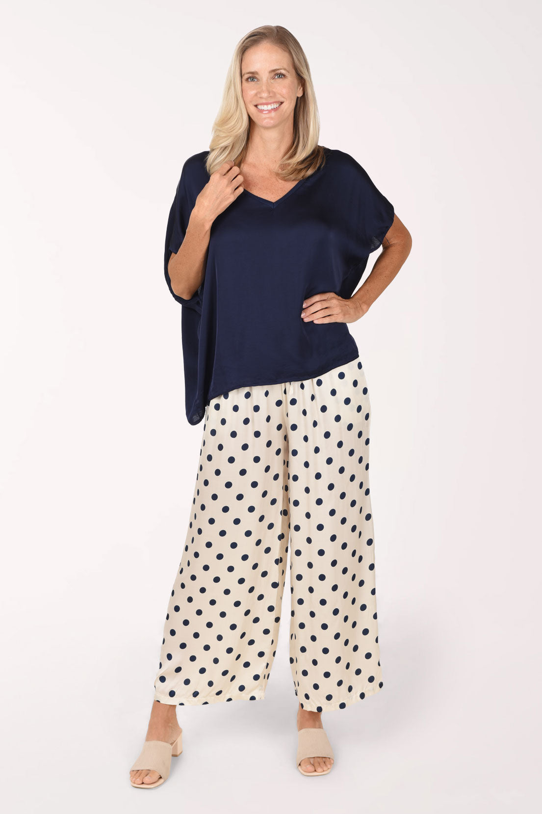 Off-White Polka Dot Satin Palazzo Pant