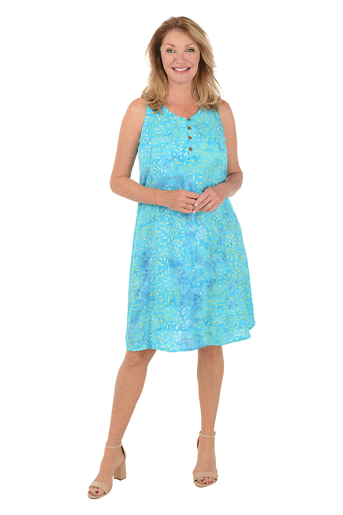 Turquoise Leaf Sleeveless Crinkle Dress