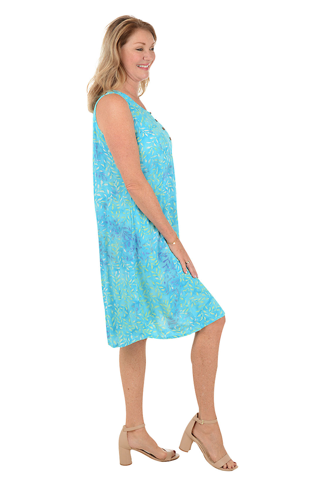 Turquoise Leaf Sleeveless Crinkle Dress