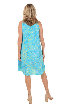 Turquoise Leaf Sleeveless Crinkle Dress