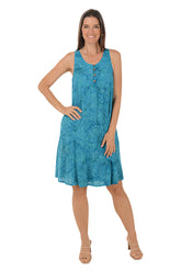 Palm Frond Sleeveless Crinkle Dress
