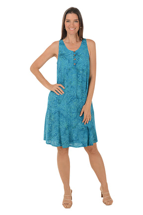 Palm Frond Sleeveless Crinkle Dress
