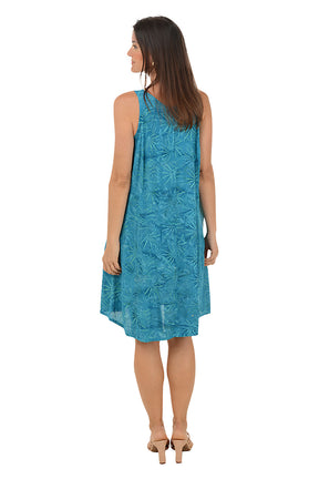Palm Frond Sleeveless Crinkle Dress