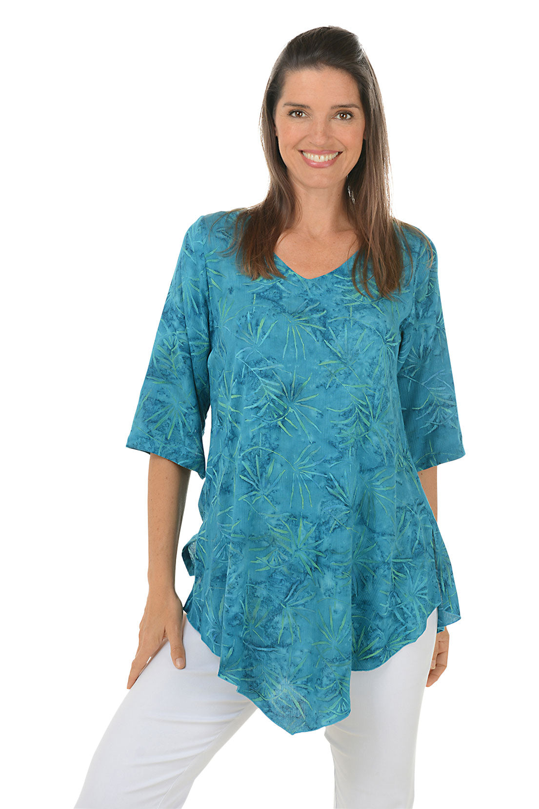 Palm Frond Batik V-Neck Tunic