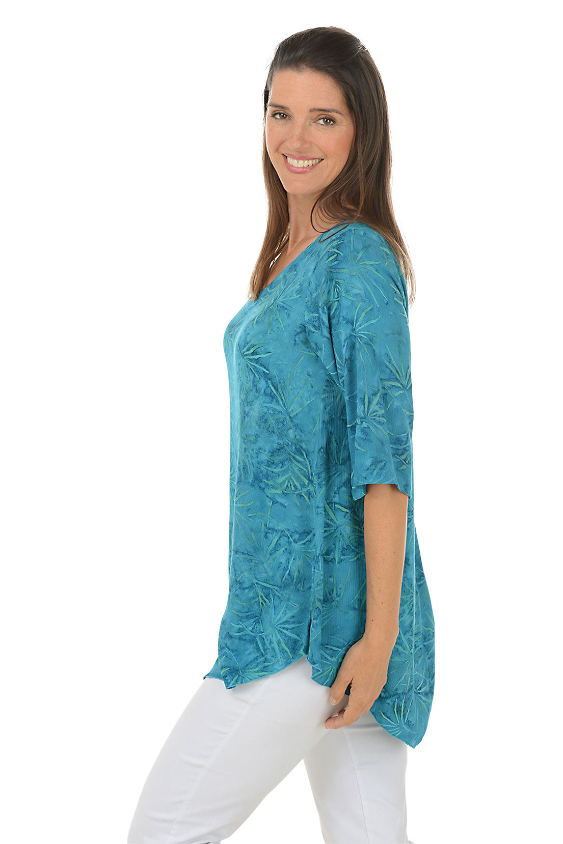 Palm Frond Batik V-Neck Tunic