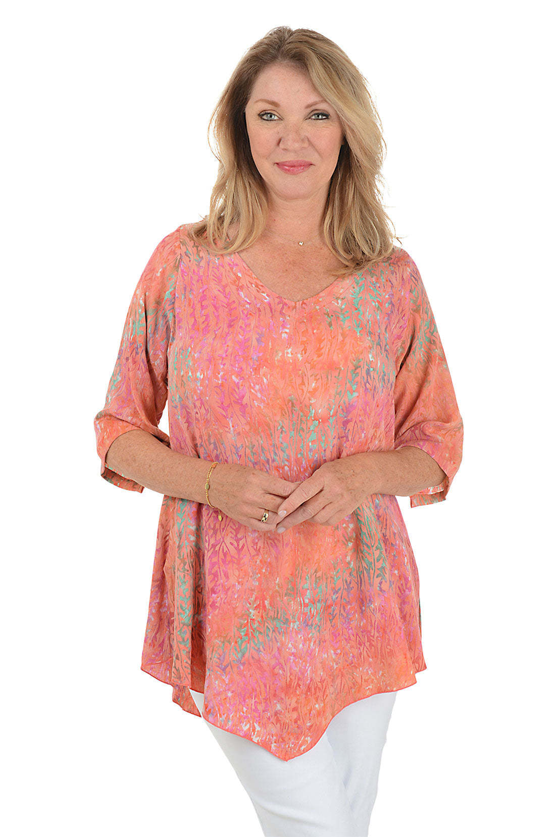 Flamingo Foliage Batik V-Neck Tunic