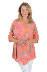 Flamingo Foliage Batik V-Neck Tunic