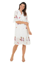 Peacock Feather Embroidered Tiered Dress
