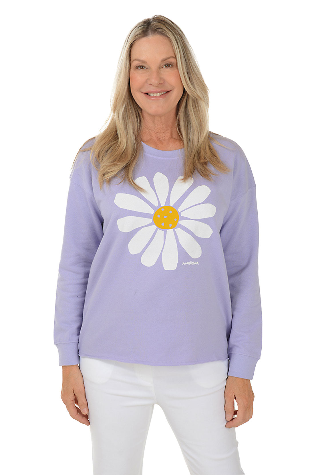 Lilac Big Daisy Drop Shoulder Sweatshirt