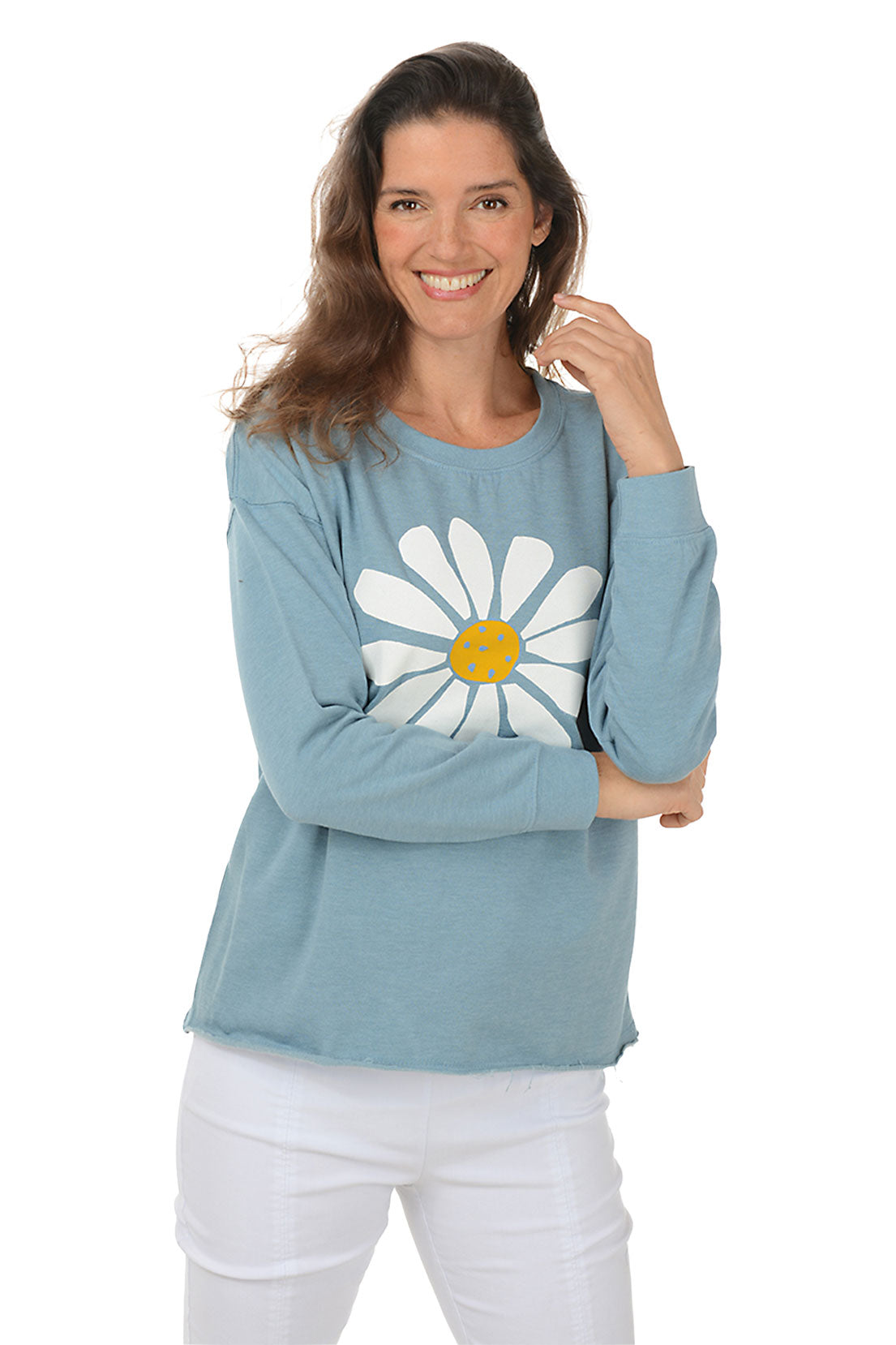 Misty Blue Big Daisy Drop Shoulder Sweatshirt