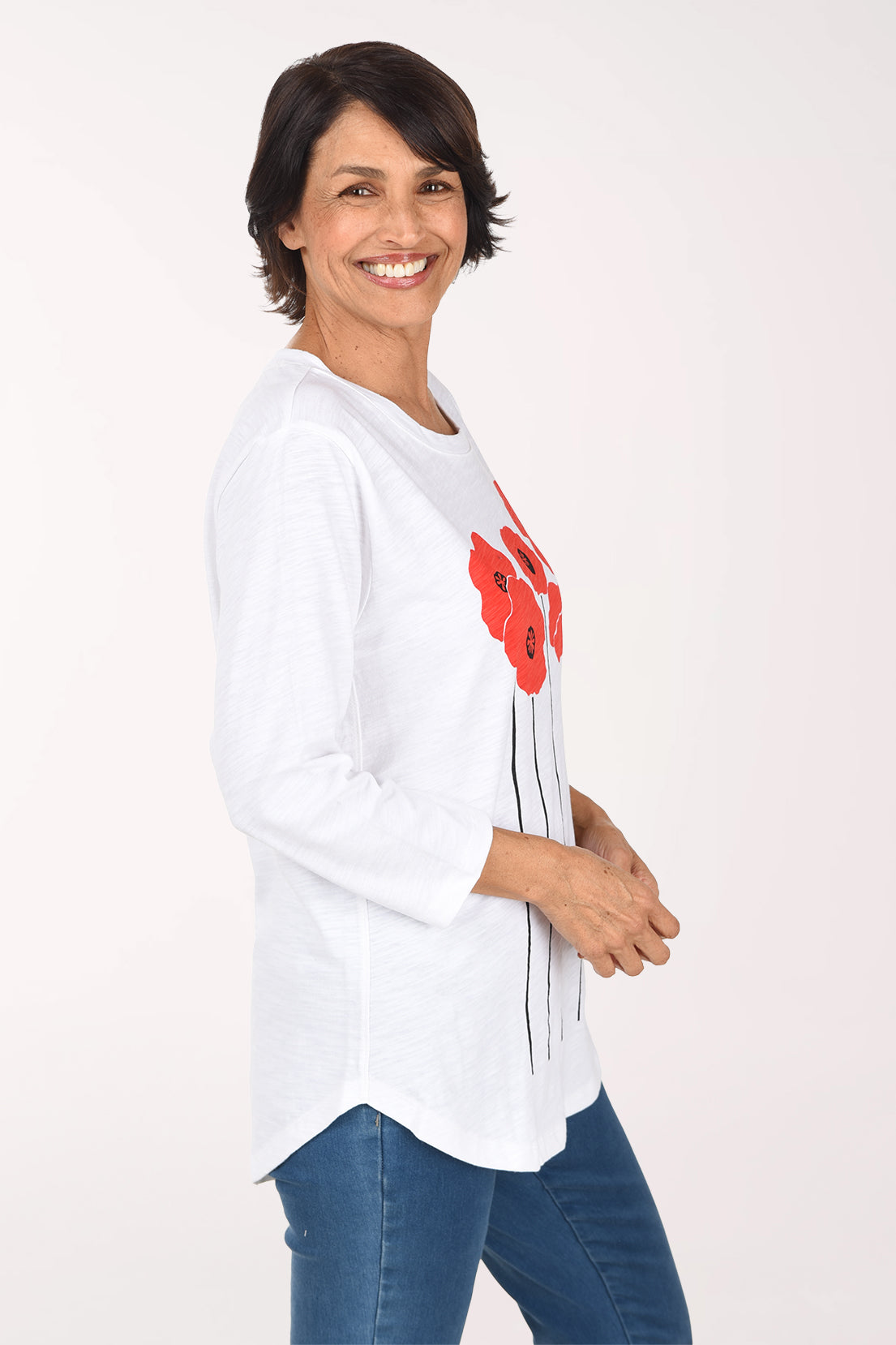 Marushka Red Poppies Cotton Tunic Top | Anthony's