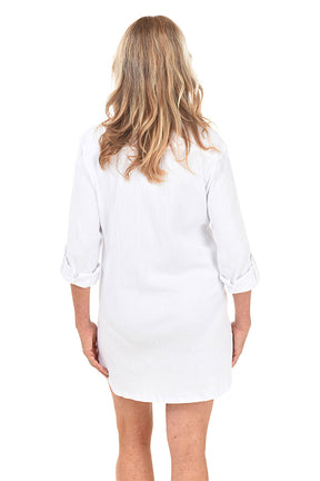 Crinkle Button-Front Shirt Cover-Up