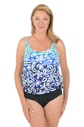 Model in blue ombre swimtop