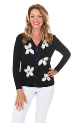 Black Felted Flower Button-Front Cardigan