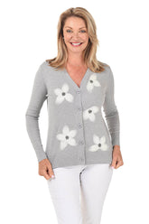 Felted Flower Button-Front Cardigan