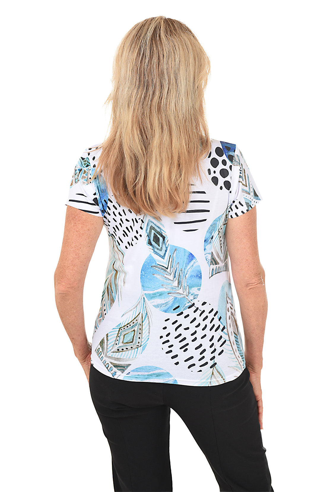 Tranquil Feathers Studded V-Neck Tee