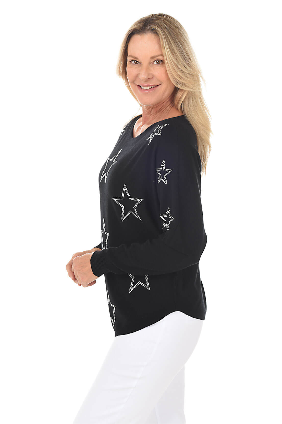 Rhinestone Stars Dolman Sleeve Sweater