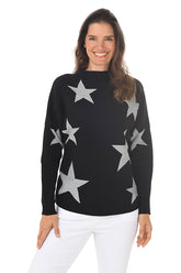Silver Glitter Stars Dolman Sleeve Sweater