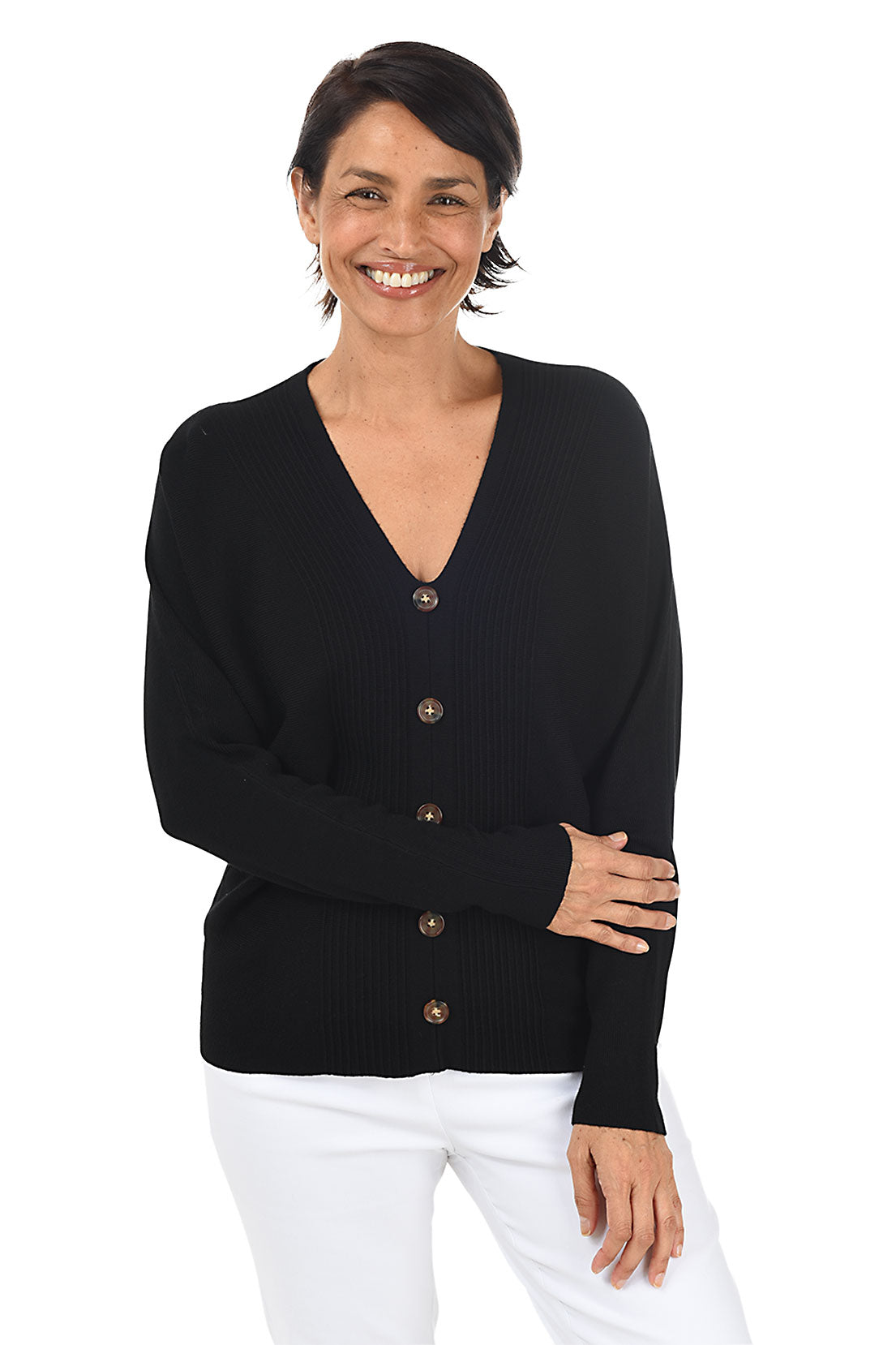 Button-Embellished Pullover V- Neck Sweater