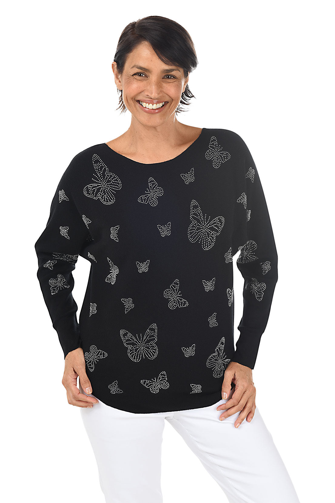 Rhinestone Butterflies Dolman Sleeve Sweater