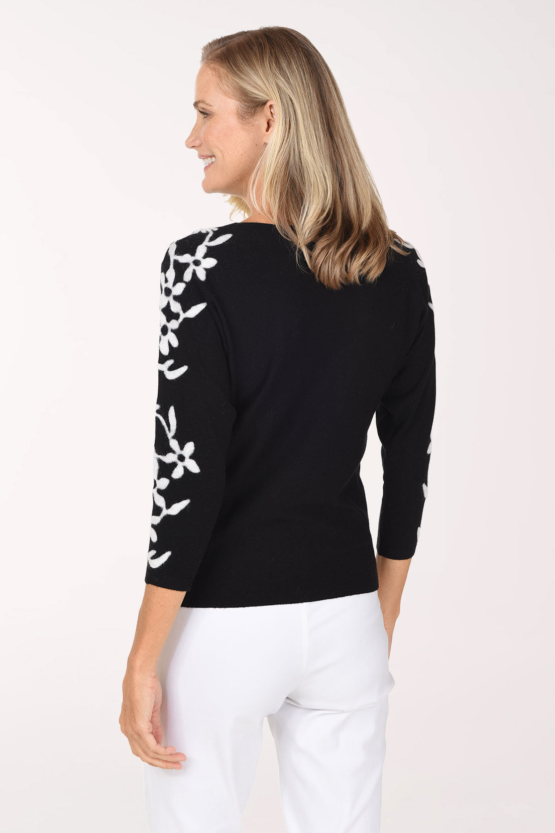 Milano Felted Floral Sleeve Sweater | Anthony's