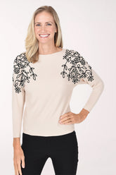 Winter White Pearl Floral Shoulder Sweater
