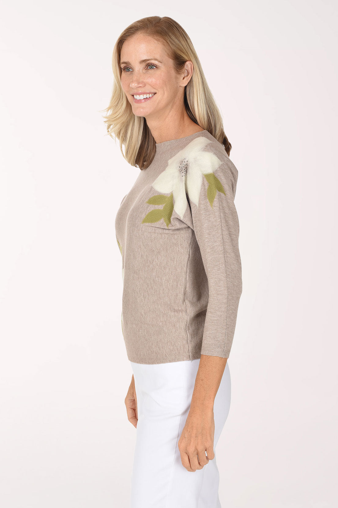 Rhinestone Felted Flower Sweater