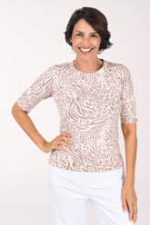 Animal Print Short Sleeve Sweater