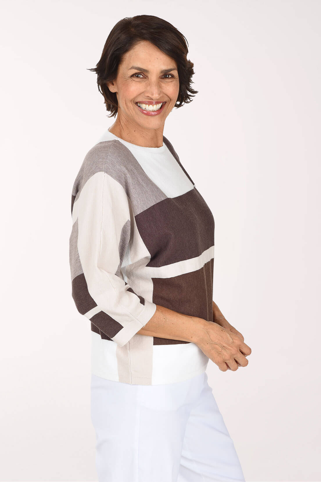 Dark Chocolate Color Block 3/4 Sleeve Sweater