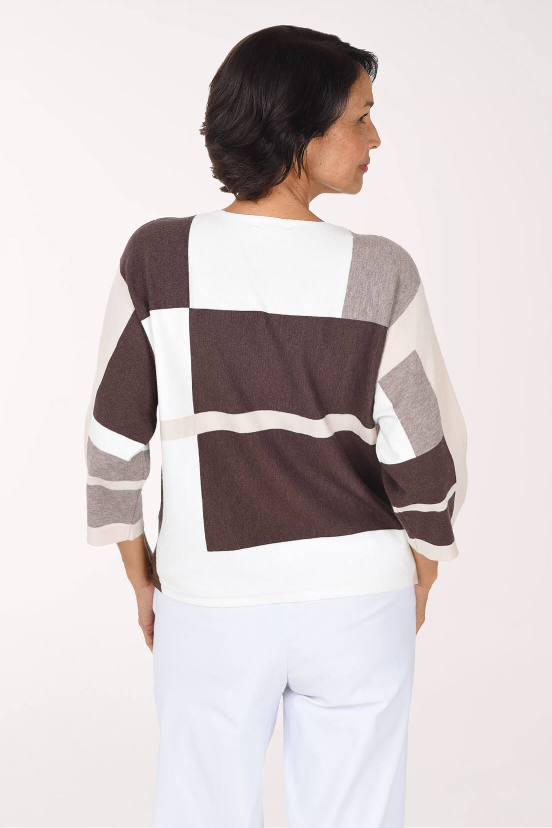 Dark Chocolate Color Block 3/4 Sleeve Sweater