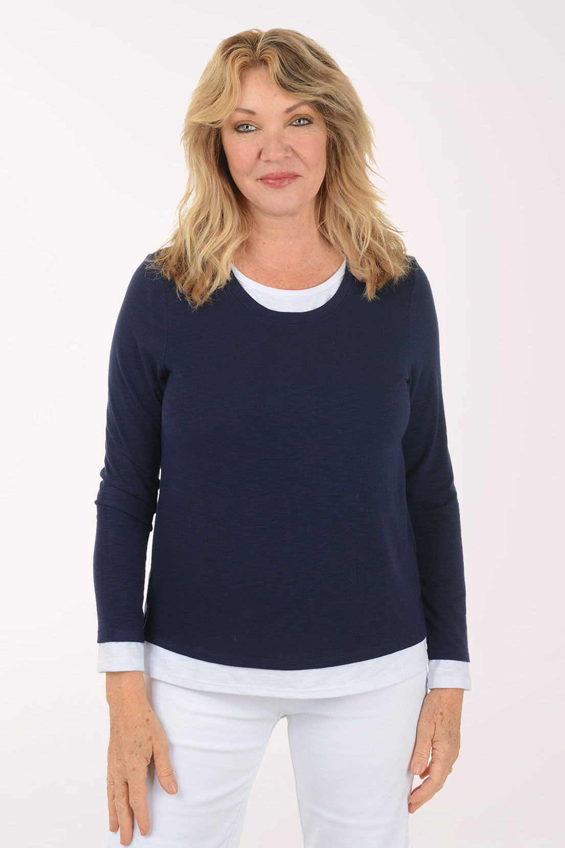 トップス sulvam 22ss YARN LONG SLEEVE KNIT Layered Long Sleeve Slub Knit Top | Nally and Millie