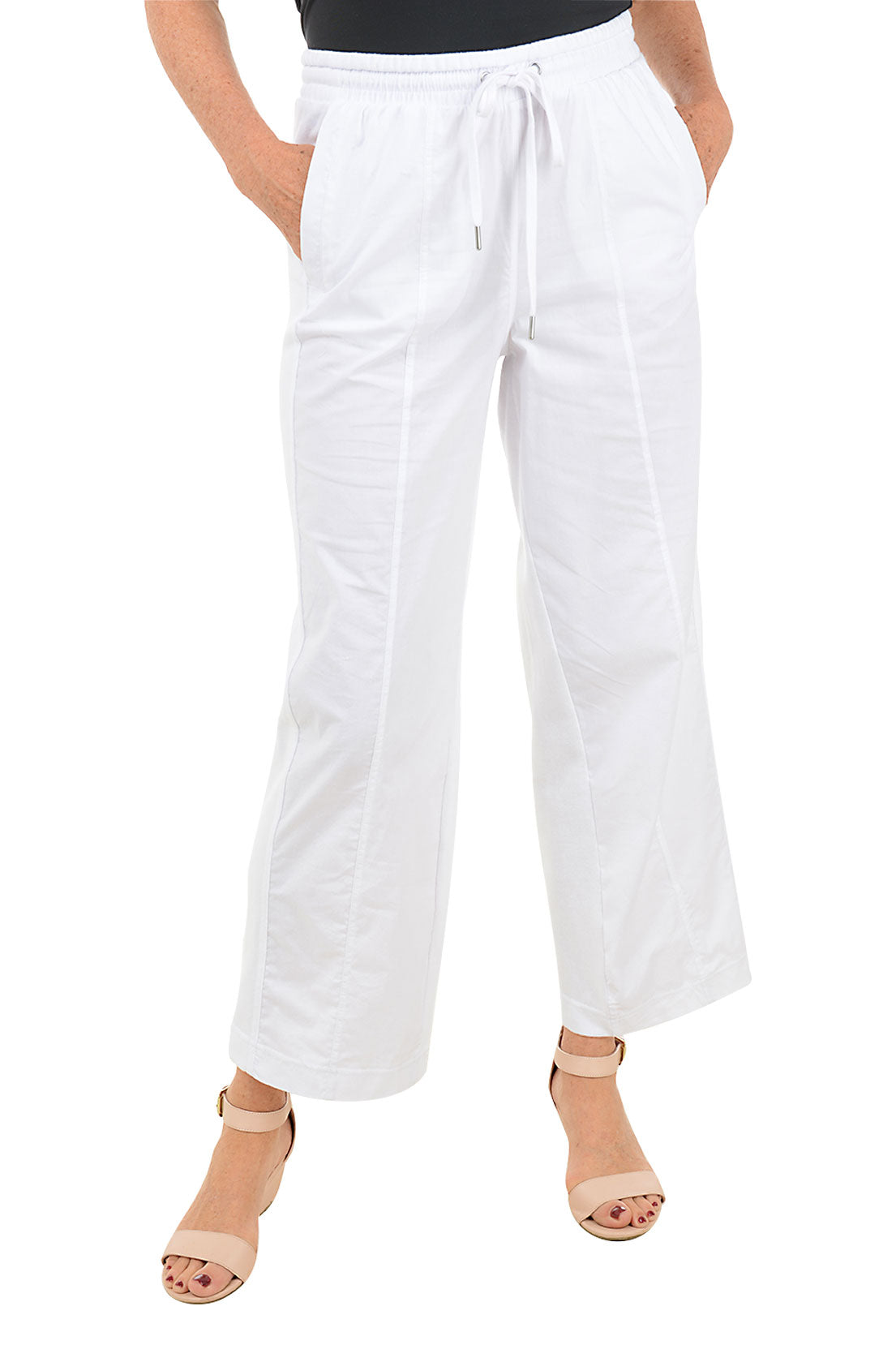 Poplin-Accented Wide Leg Lounge Pant