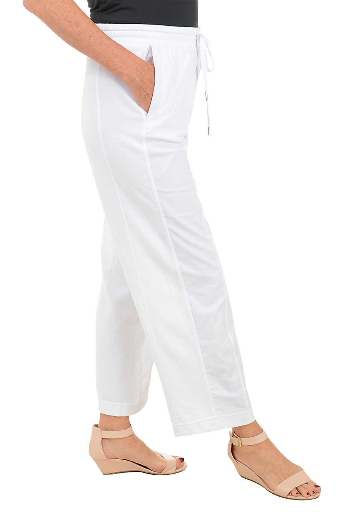 Poplin-Accented Wide Leg Lounge Pant