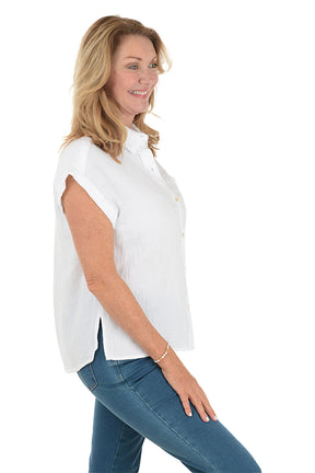 Cotton Gauze Rolled Short Sleeve Shirt