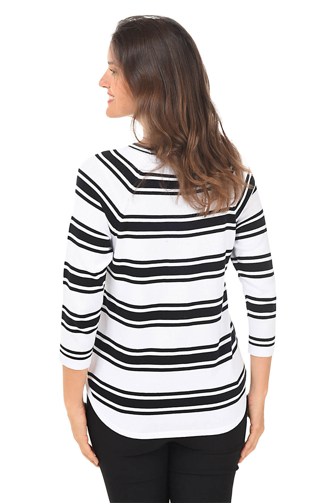 Striped Raglan Sleeve Curved Hem Sweater