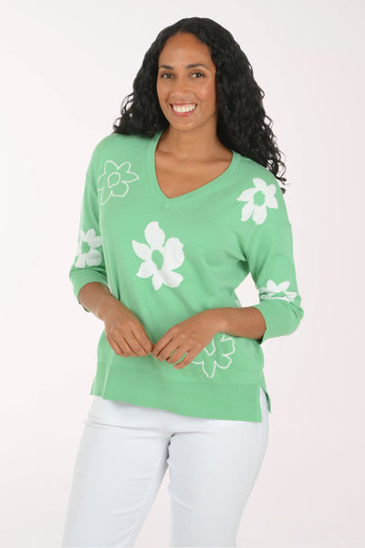 Ninety Clothing Floral Finesse V-Neck Sweater | Anthony's