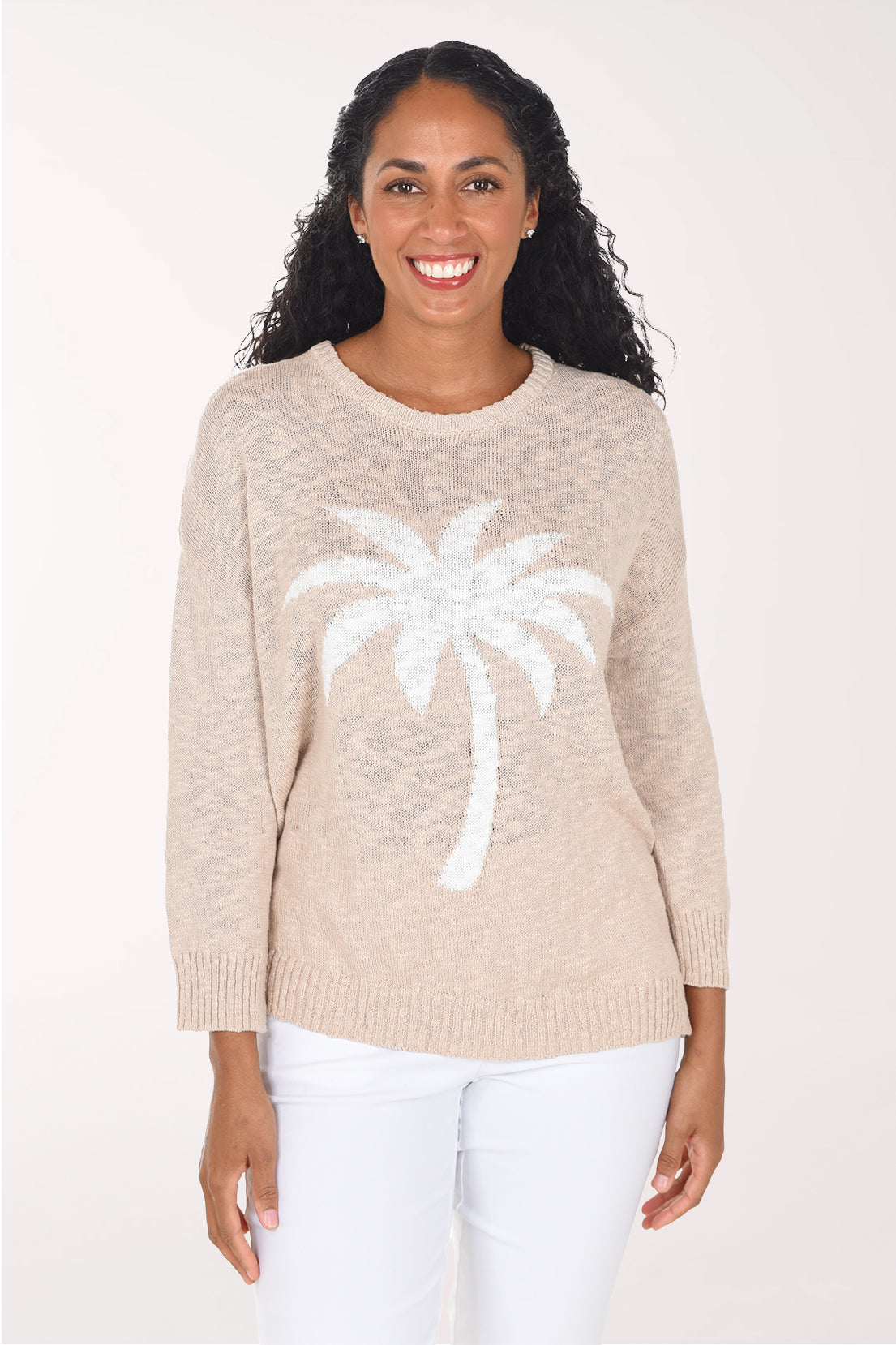 Ninety Clothing Palm Tree Cotton Crewneck Sweater | Anthony's