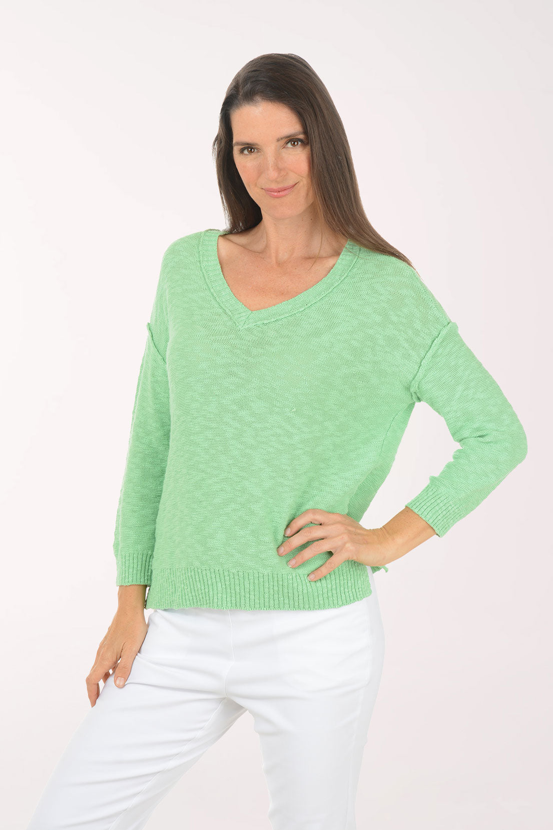 Solid 100% Cotton 3/4 Sleeve Sweater