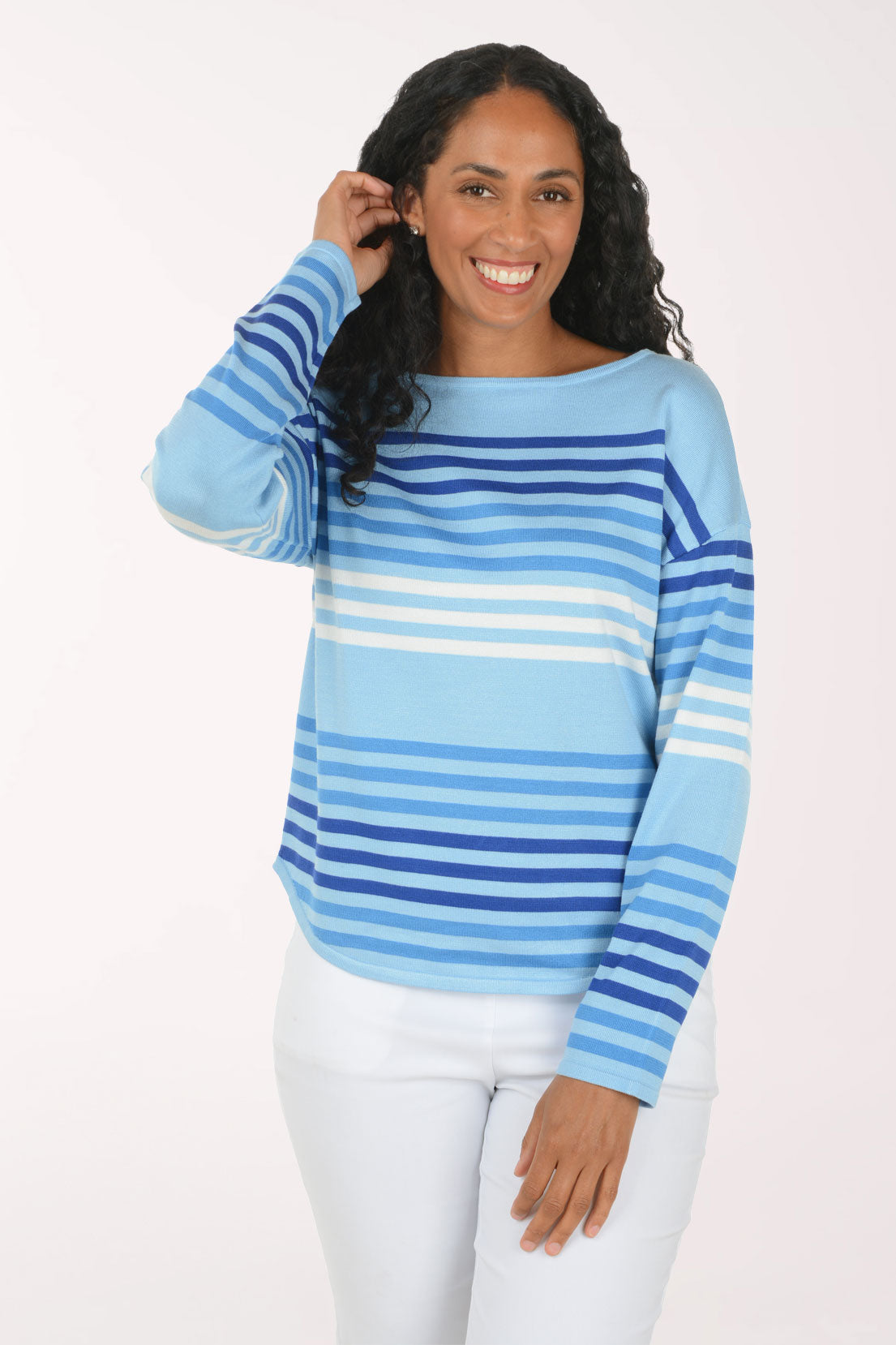 Sky Gradient Striped Boatneck Sweater