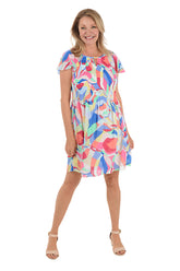 Carnival Glass Keyhole Neck Flutter Sleeve Dress