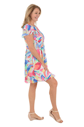 Carnival Glass Keyhole Neck Flutter Sleeve Dress