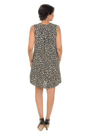 Animal Print Inverted Pleat Sleeveless Dress