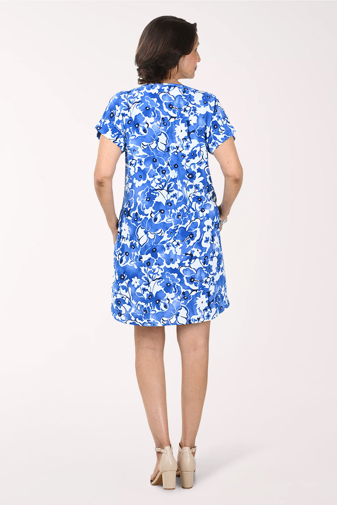 Blue Floral Cuffed Short Sleeve Dress | Ninety Clothing Blue Floral Cuffed Short Sleeve Dress | Ninety Clothing