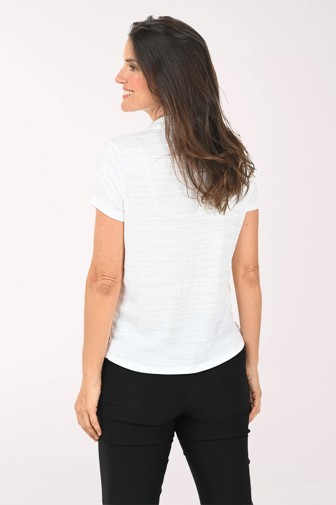 Slub Knit Button-Front Short Sleeve Top | Ninety Clothing